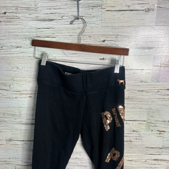 Victoria's Secret PINK Black Leggings with Gold Sequins - Picture 3 of 9